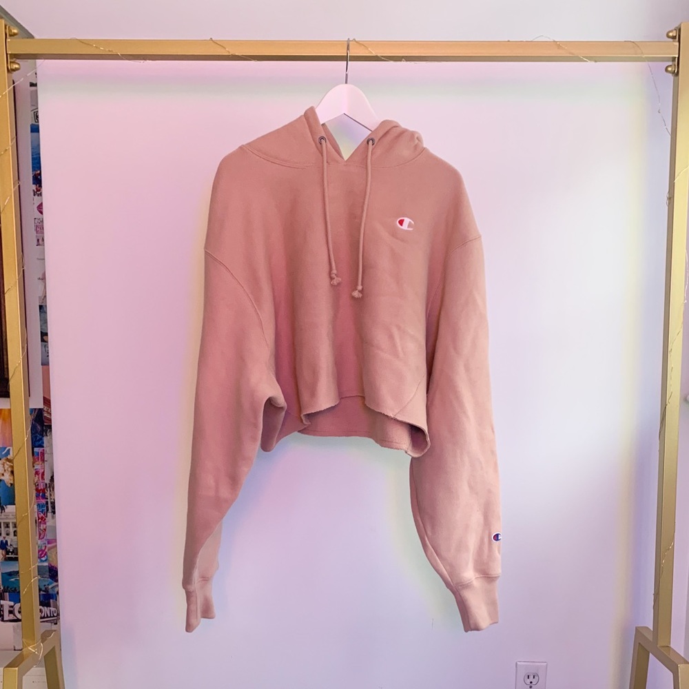 Champion Reverse Weave Light Pink/Tan Crop Hoodie